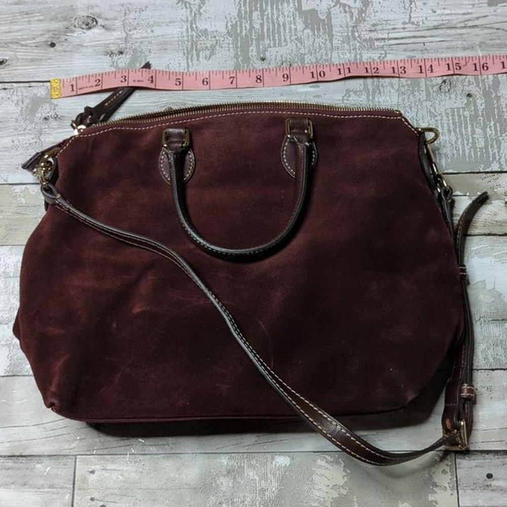 Dooney & Bourke Suede Wine Dillen Double Pocket Satchel